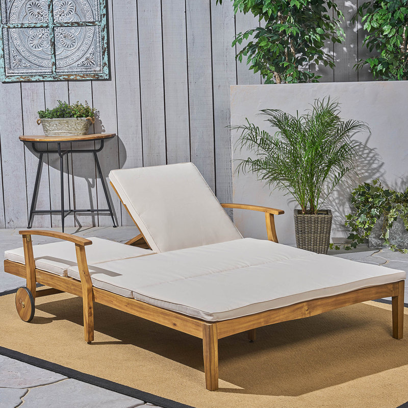 Double chaise longue de patio avec coussin, Crème