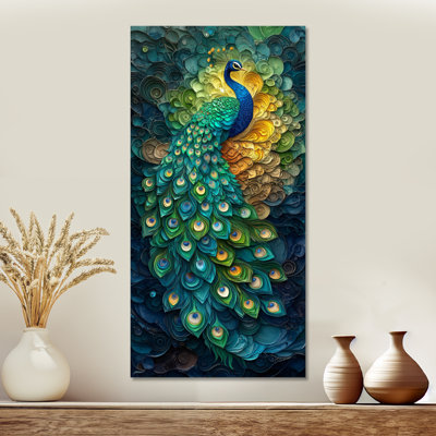 Nature Metal Print - Colorful Peacock Layers, Blue Elegant Large Wall Art
