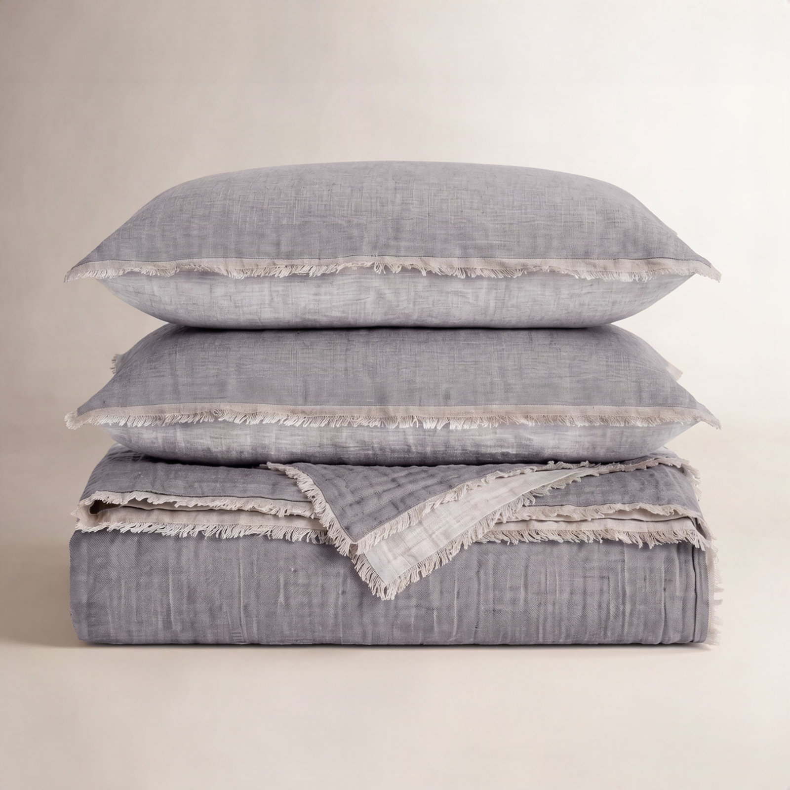 Jaden Linen Coverlet Set, Blue, King Coverlet + 2 Shams