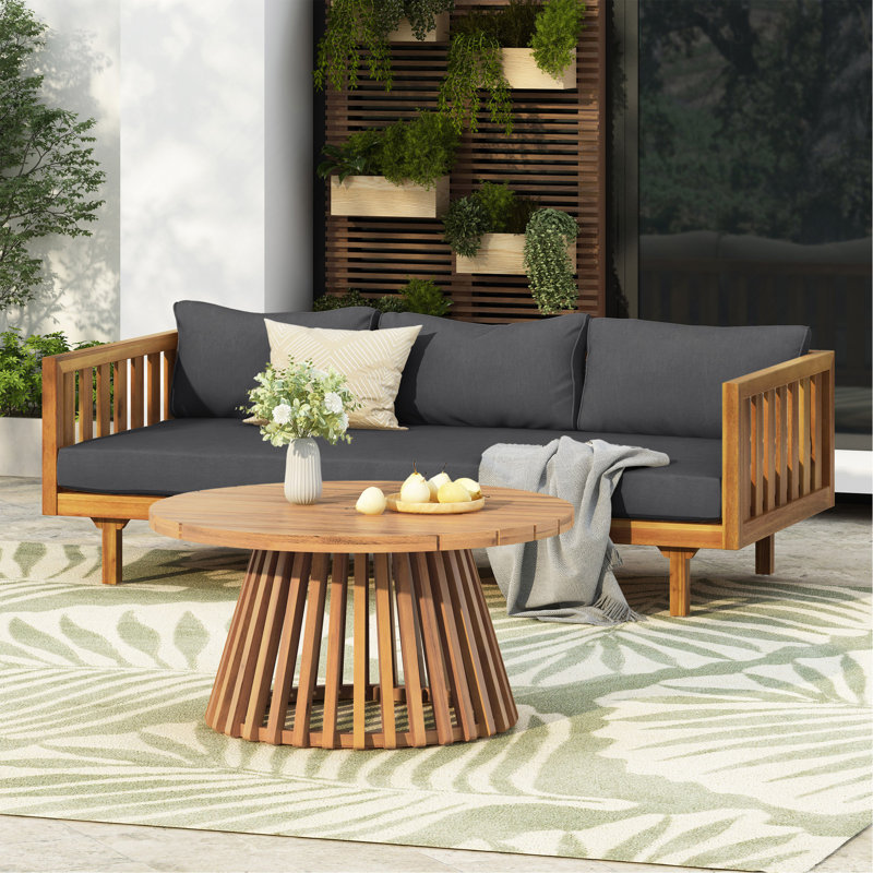 Patio Furniture Sets: Claremont 3-Seater Daybed + Acacia Wood Table, Dark Gray