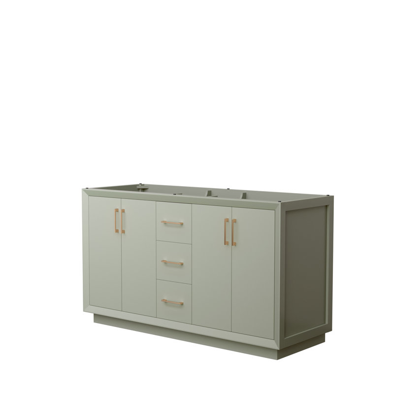 Strada 59.25'' Double Bathroom Vanity Base Only, Light Green/Brown