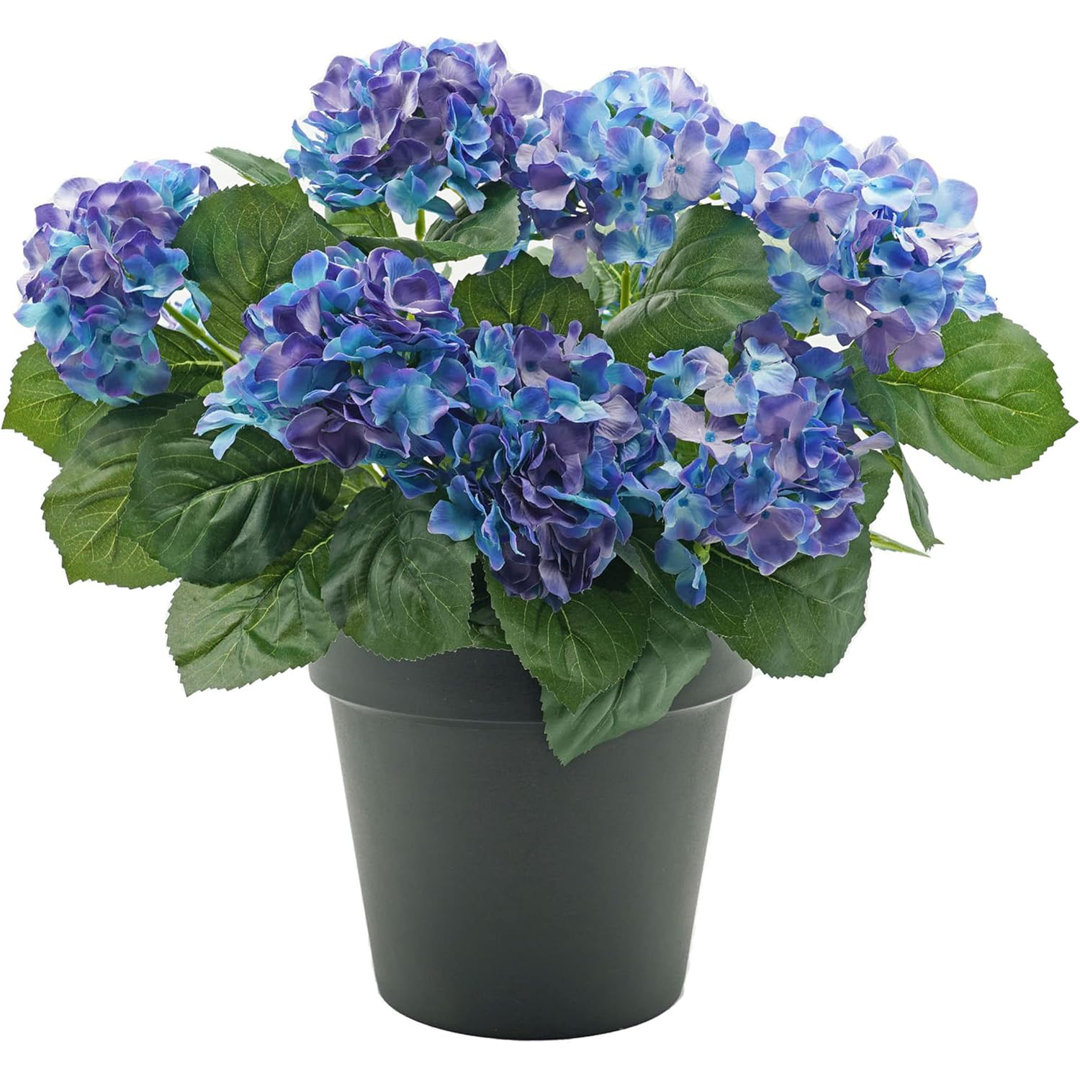 Premium Quality Artificial Hydrangea Flower Bush in Black Pot (50cm) with Nine Flower Clusters