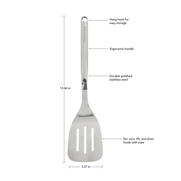 KitchenAid Premium Slotted Turner with Hang Hook, 13.6-inch, Stainless Steel