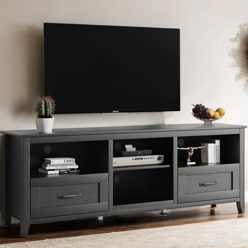 Meuble télé 70,87 po avec tiroirs, Noir mat