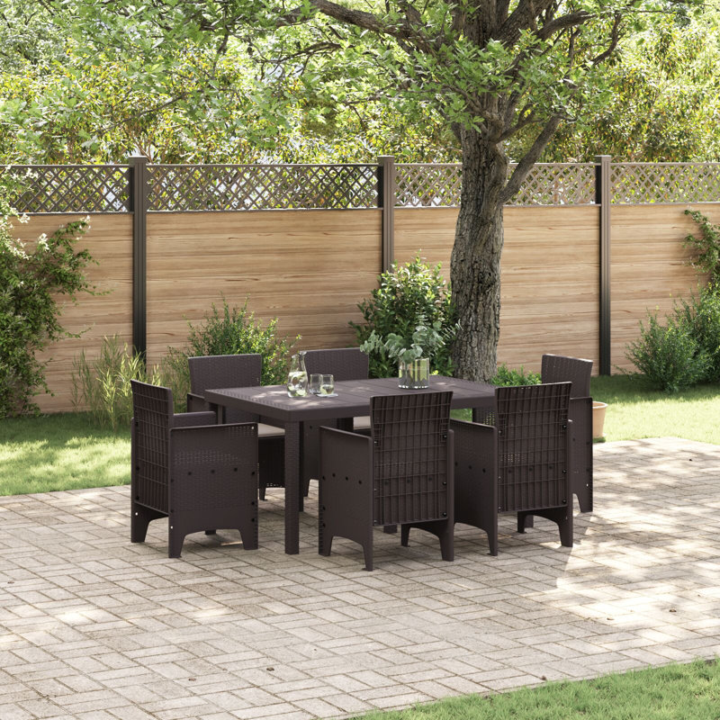 Ensemble repas 7 pièces vidaXL, H 28,8 po x l 59 po x P 39,4 po, Brun, Beige