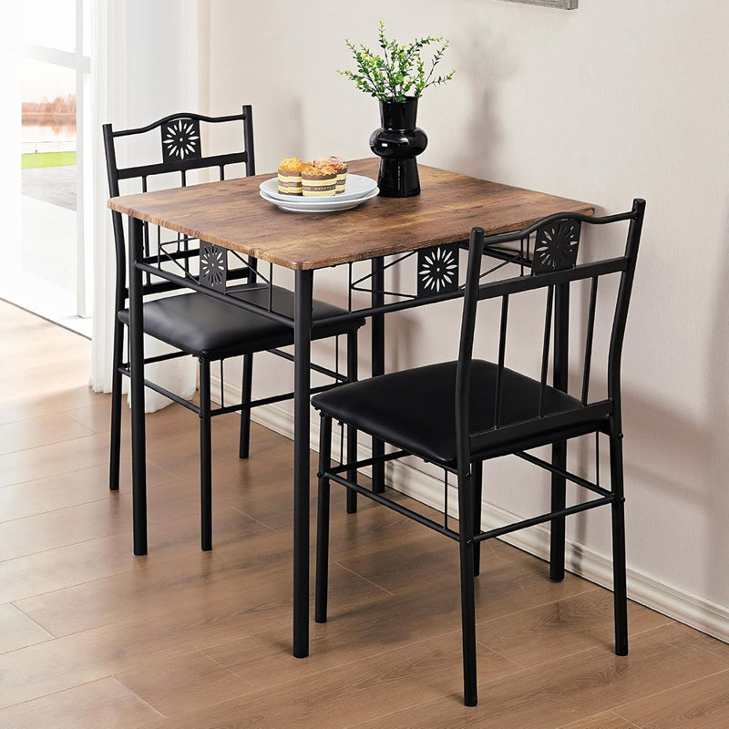 Ensemble de salle à manger 3 pièces pour 2 petites chaises rembourrées en polyuréthane, assemblage facile, brun - ensemble de 3 pièces / taille compacte / bois et similicuir / moderne
