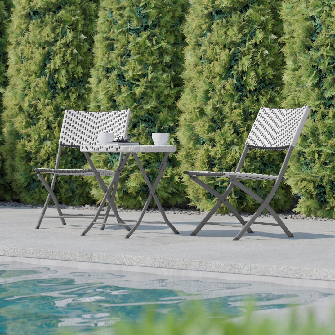 Three Piece Folding Set in PE Rattan with Metal Frames for Indoor and Outdoor Use Latitude Run® 