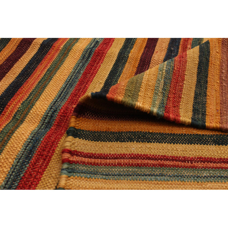 Tapis rouge / orange / jaune en laine fabriqué à la main Kilim