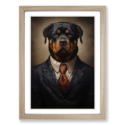 Rottweiler in a Suit Painting - Framed Print