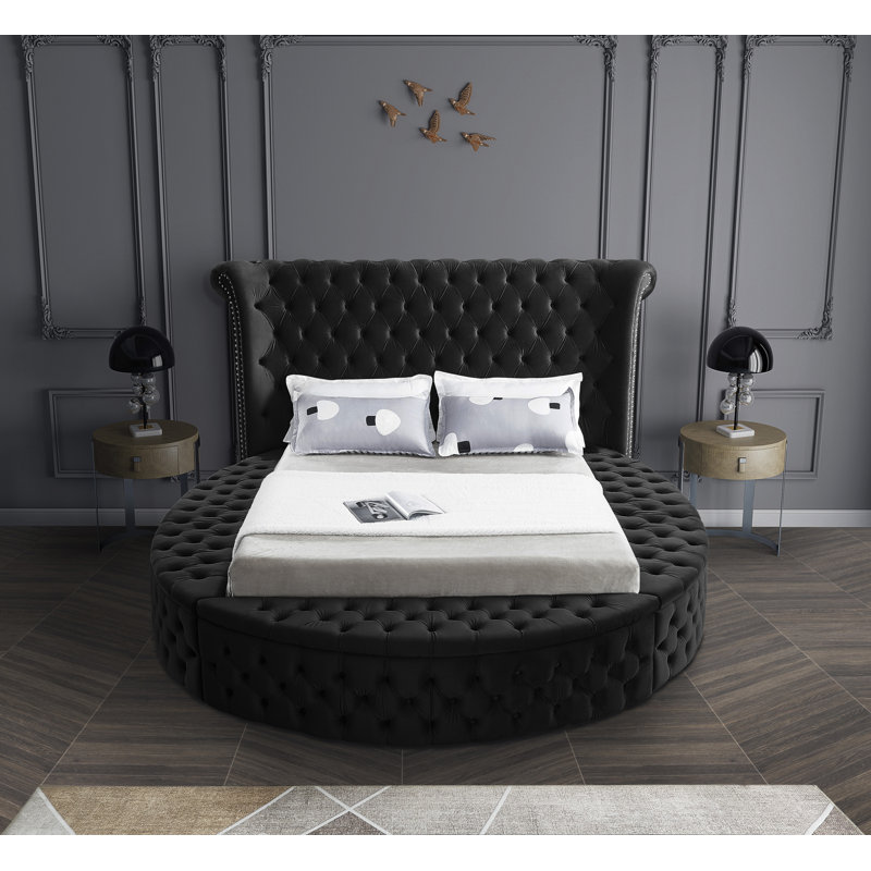 Dorgan Upholstered Wingback Bed, Black Velvet, Full