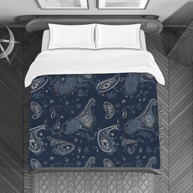 Machine Printed Duvet Cover, Twin Duvet Cover, Blue/Gray Paisley