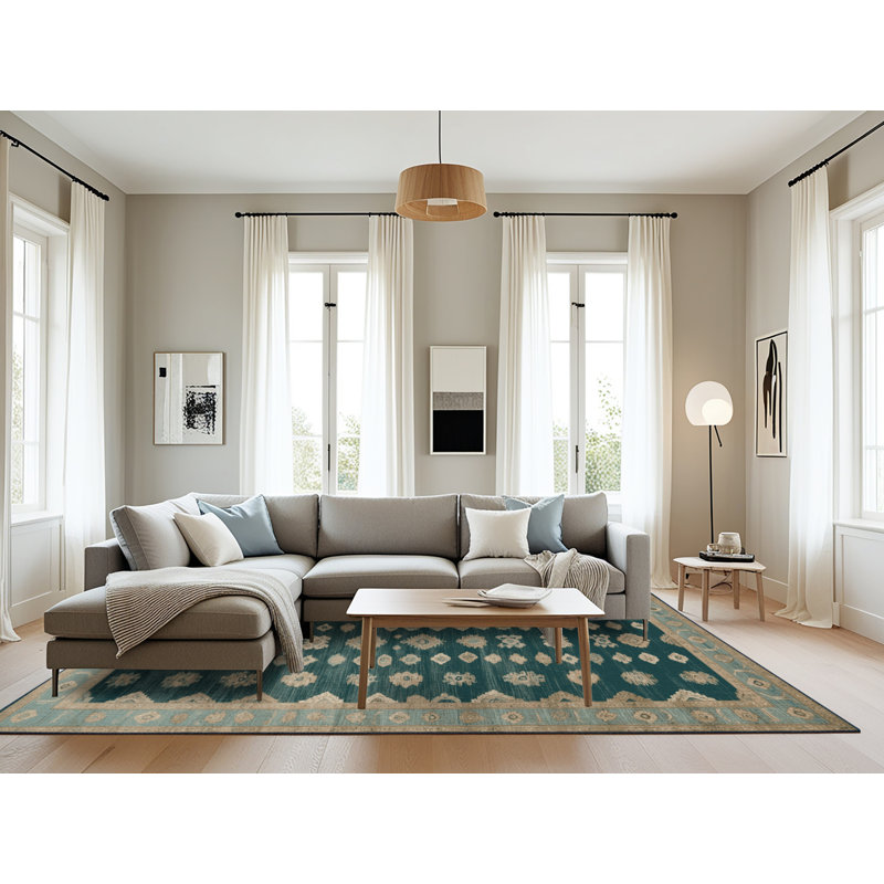 Tapis bleu lavé à la machine, Rectangle 6 pi x 9 pi
