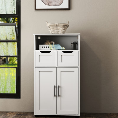 Stylish And Double-door Storage Cabinet With Adjustable Shelves For Office Dining Room Decor, White Particle Board Material Versatile Interior Shelves, Drawers, Open Living Areas, Construction, 44.19