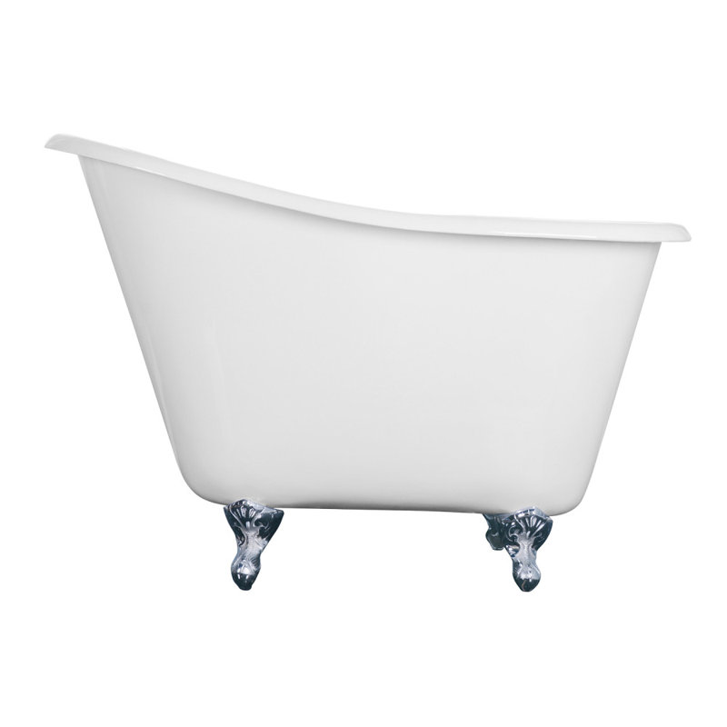 Kingston Brass Tazatina 51-Inch Cast Iron D-Shaped Single Slipper Clawfoot Tub (No Faucet Drillings), Polished Chrome