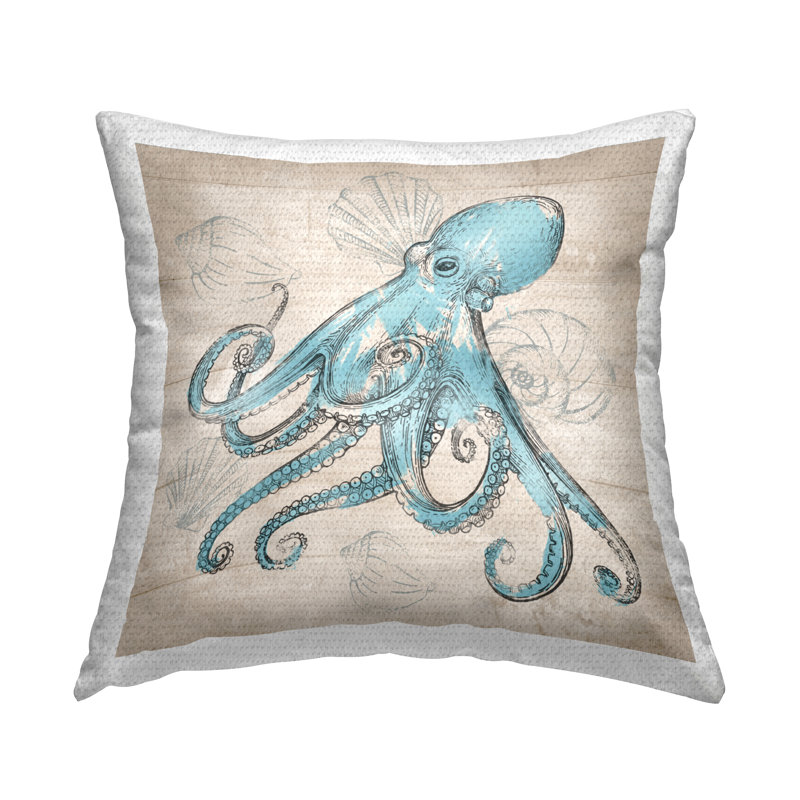 Coussin d'extérieur à imprimé pieuvre rétro par Conrad Knutsen
