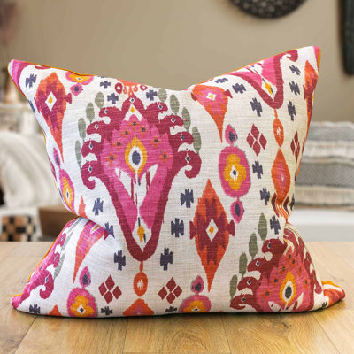 Heavyweight Linen-blend IkatCushion in Pink and Orange