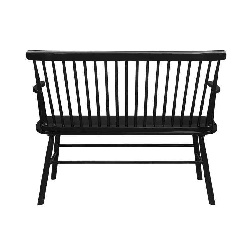 Style Black Wood Arm Rest Bench With Spindle Back Decor Wooden Chair, Black