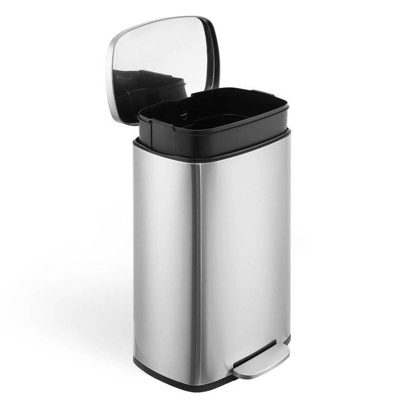 Poubelle à pédale en acier inoxydable 13 gallons, poubelle de cuisine rectangulaire de 50 litres avec seau amovible et couvercle à fermeture en douceur, poubelle mains libres pour le bureau à domicile