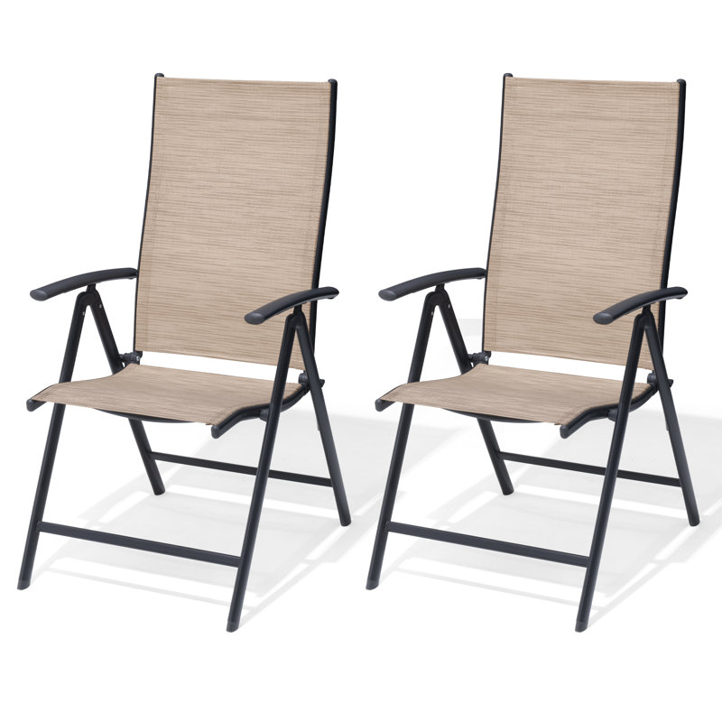 Hickley Metal Folding Patio Dining Armchair with Adjustable Backrest, Brown