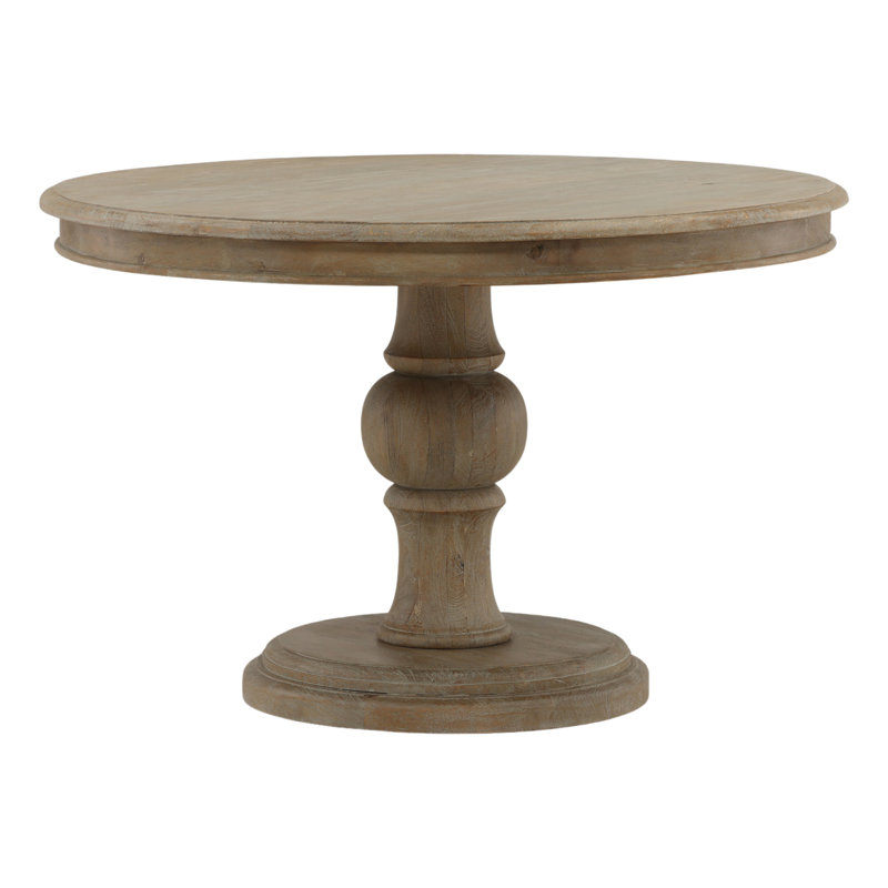 Auturo Round Mango Wood Hand Carved Pedestal Sienna Gray Finish Dining Table, 30"H x 47"L x 47"W