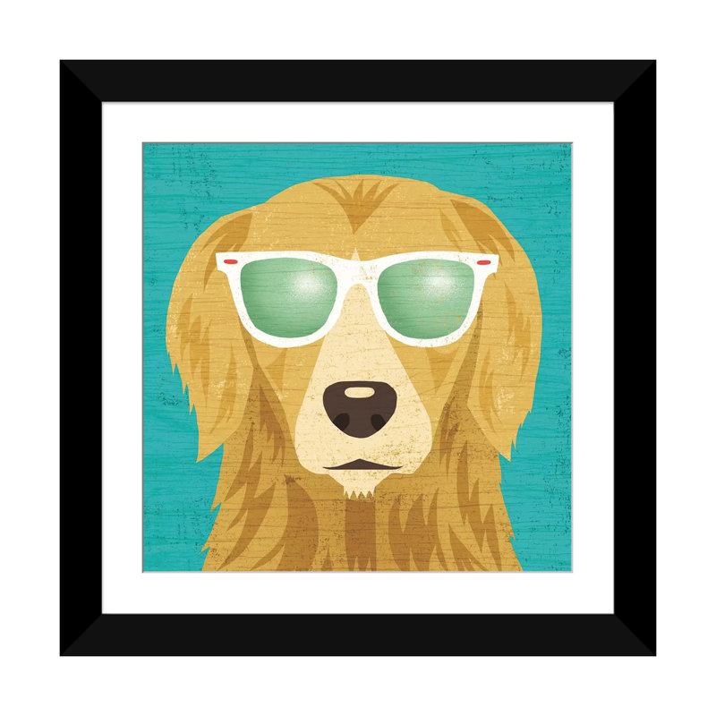 Beach Bums Series: Golden Retriever I - impression sur toile tendue, H 16 po x l 16 po x P 1 po, Papier d'art encadré noir