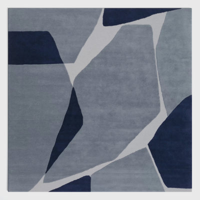 Light Blue Navy Hand-Tufted Abstract Wool Rug