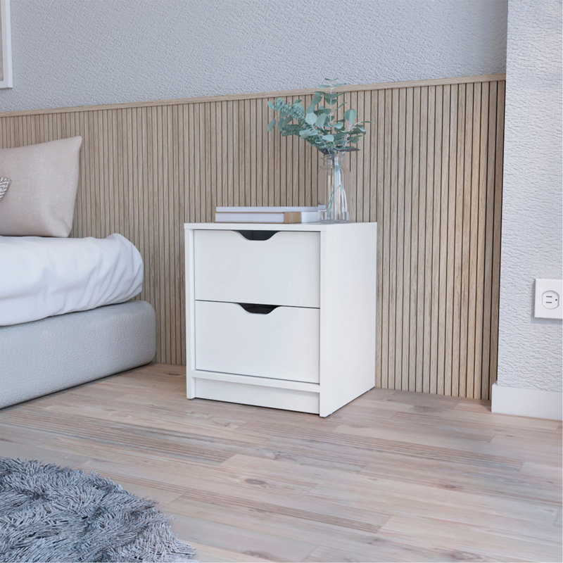 White 2-Drawer Nightstand, White