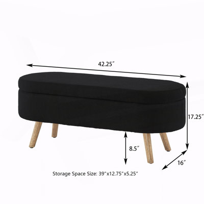 Luxury Oval Storage Ottoman Bench with Wood Legs 350lb Weight Capacity & Safety Hinge, for Living Room, Bedroom Entryway