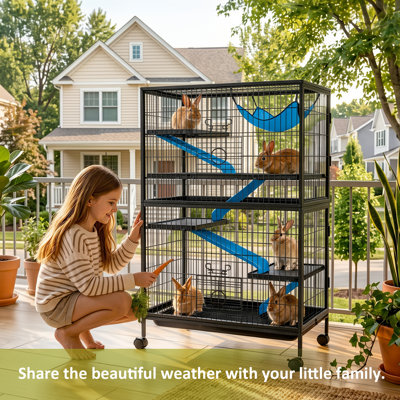 Metal Small Animal Cage 5 Tiers Homes for Pets Removable Ferret Cage with Lockable Wheels, Deluxe Chinchilla Cage with Hammock and Removable Tray (XL)