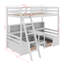 Lit mezzanine simple avec tablettes de rangement, tiroirs, siège et bureau-250222473