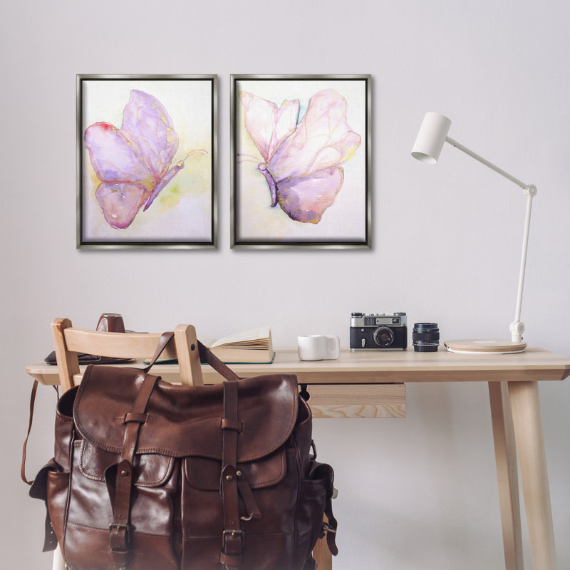 Ensemble de 2 toiles flottantes encadrées filles "Glam Butterfly Wings" par Leticia Herrera, Cadre flottant gris lustré