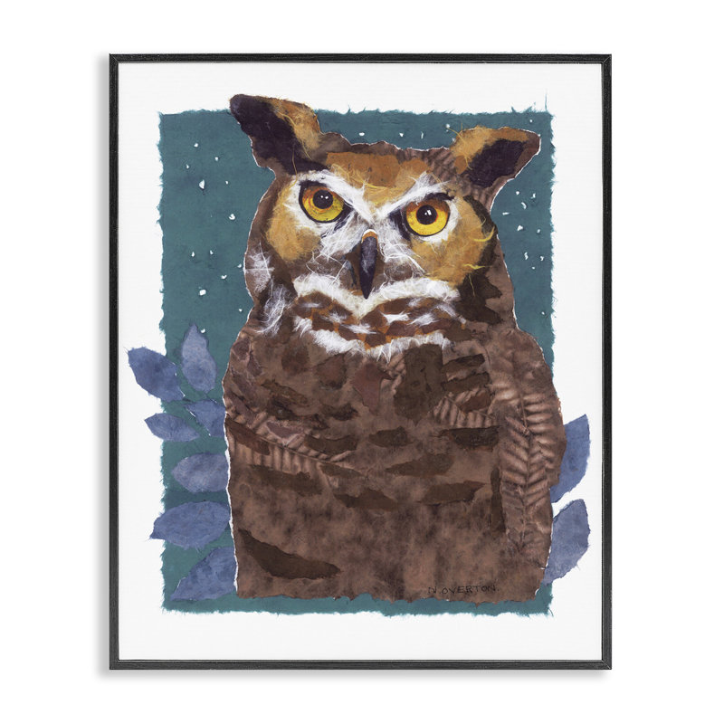 «Stern Owl», estampe numérique par Nancy Overton, Giclée encadrée noir minuit, H 14 po x l 11 po
