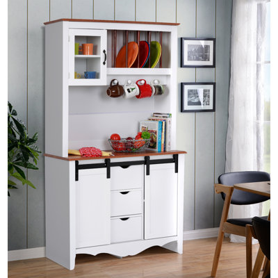 OS Home And Office Furniture Countryside Sliding Barn Door Buffet And Hutch