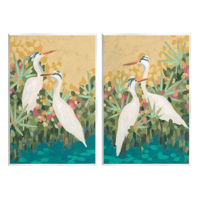 «Birds & Pond Botanicals», ensemble de 2 plaques murales par June Erica Vess