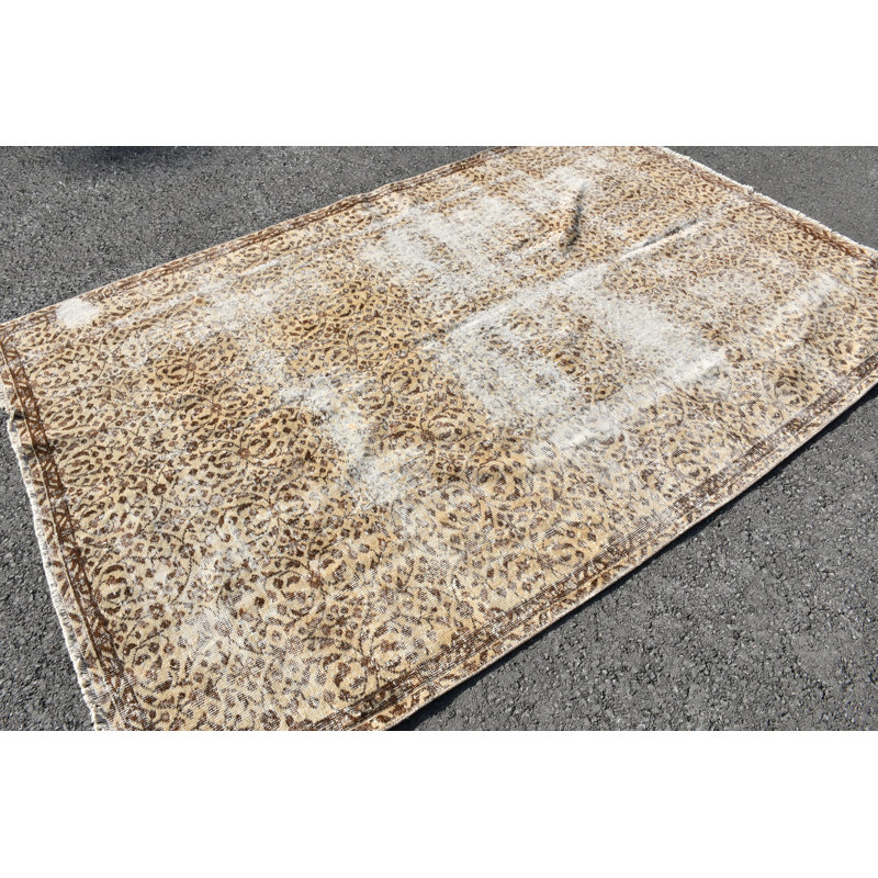 Tapis turc vintage fait à la main en beige - Tapis oriental en laine idéal pour un décor de salon rustique brun / beige