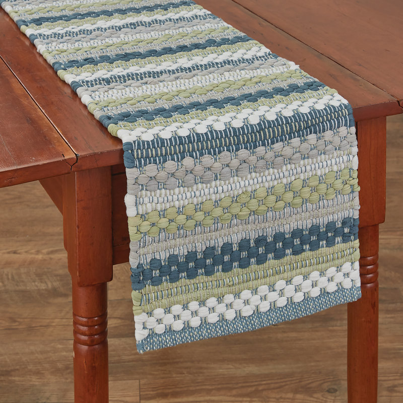 Chemin de table Farmhouse Holiday Chindi, Bleu, L 72 po x l 15 po