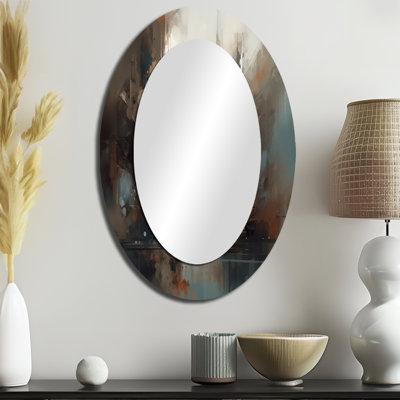 Abstrait délicat, coup de pinceau délicat - V, miroir mural ovale brun