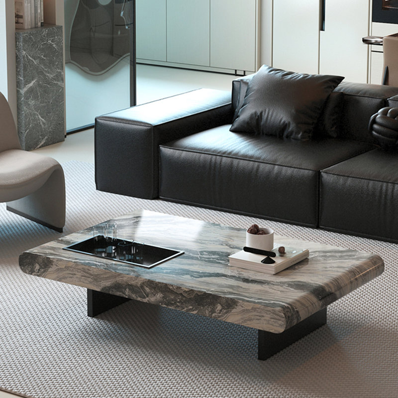 Modern simple marble coffee table, 13.77" H x 51.18" L x 27.55" W