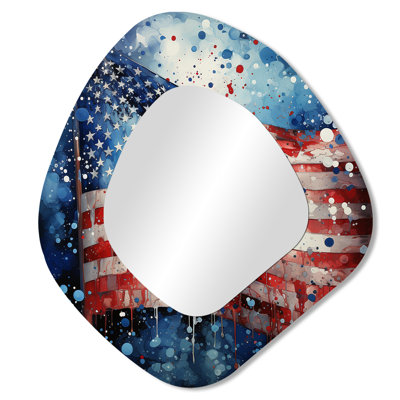 Flag American Flag II - Flag Usa Unique Shape Decorative Wall Mirror, Modern Asymmetrical Mirror, Printed Metal Art