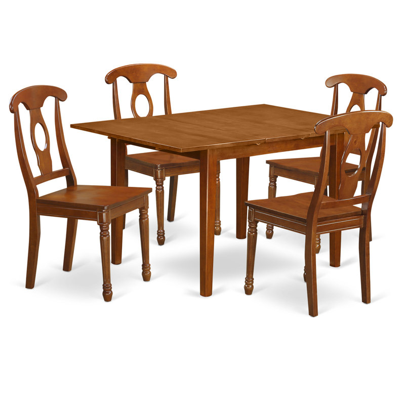 5 Piece Kitchen Table & Chairs Set Includes a Rectangle Dining Table with Butterfly Leaf and 4 Dining Room Chairs, Saddle Brown
