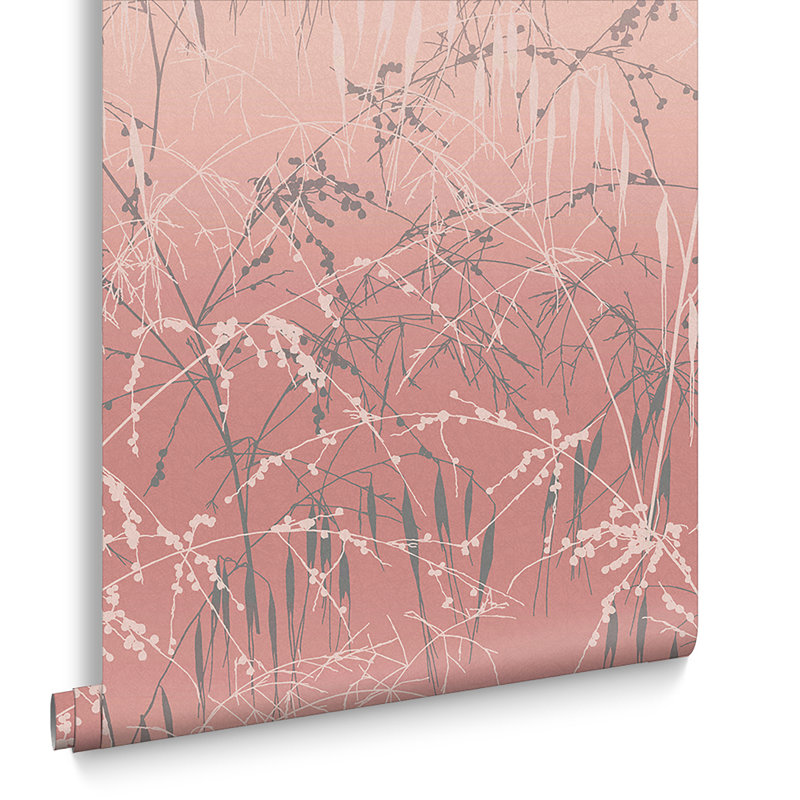Floral Metallic Wallpaper Roll, Shell/Pewter