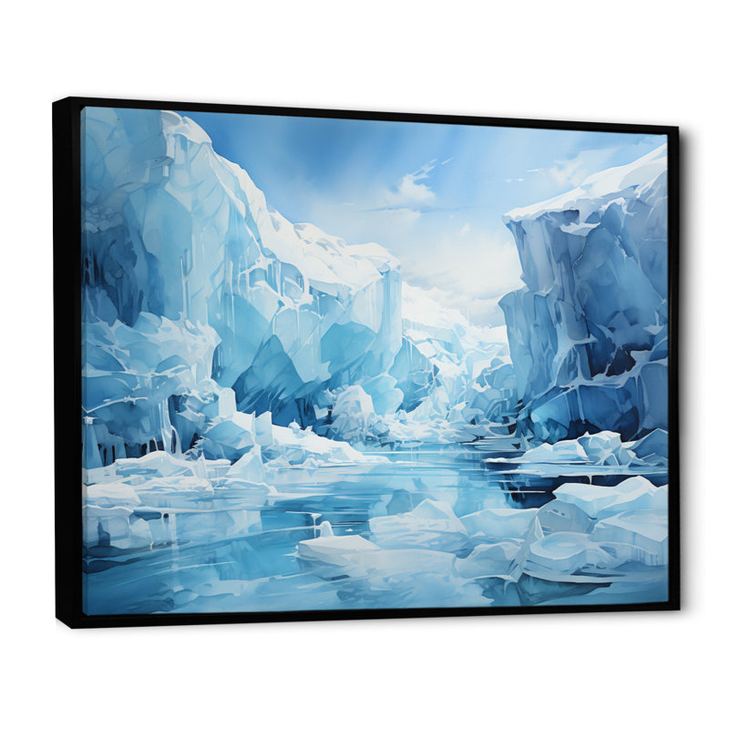 Glaciers translucides Bartola Antartica, H 30 po x l 40 po x P 1,5 po, Cadre flottant noir