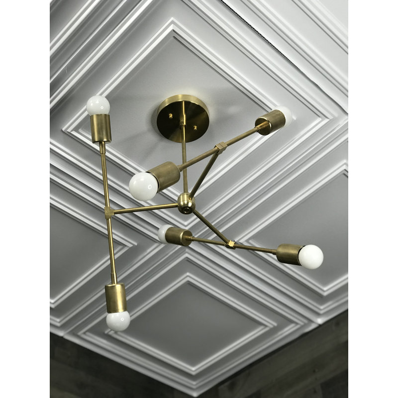 Mylene 6 - Light Dimmable Sputnik Modern Linear Chandelier, Raw Brass