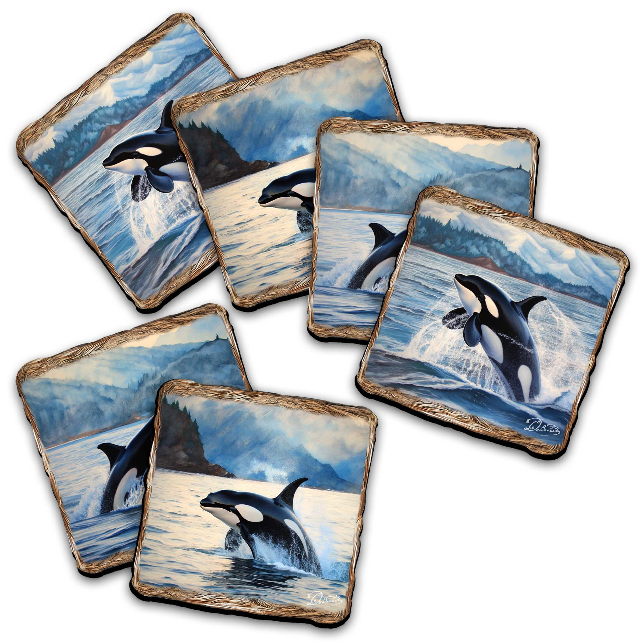 Longshore Tides Playful Orcas Wooden Cork Placemat and Coasters Gift