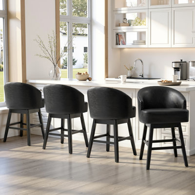 Swivel 26.4'' Faux Leather Counter Stool With Solid Wood Legs