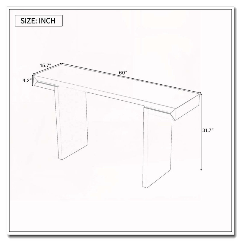 Console de 60 pouces avec lignes géométriques épurées, table d'entrée élégante avec finition peinte et pieds réglables, Noir