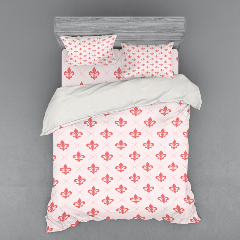 Ensemble de housse de couette corail / rose bébé en microfibre traditionnel, Housse de couette grand + 3 pièces supplémentair
