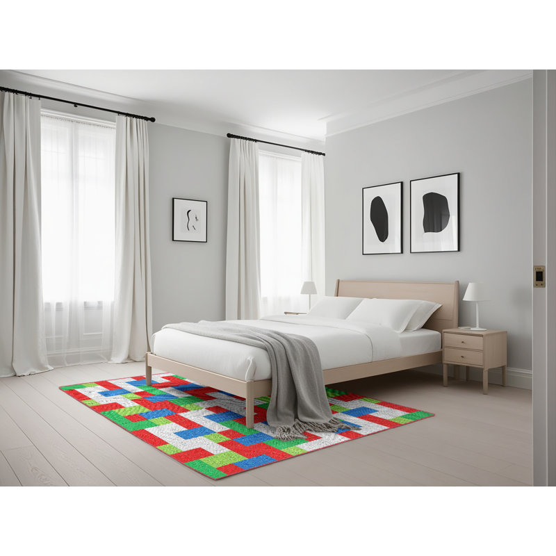 Tapis vert à motif géométrique Kiker, Rectangle 5 pi x 7 pi