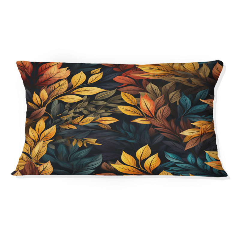 Feuilles d'automne jaunes rustiques - oreiller floral en polyester