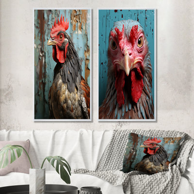 Farmhouse Barn Rooster Portrait I - Poulet, ensemble de 2 impressions sur toile
